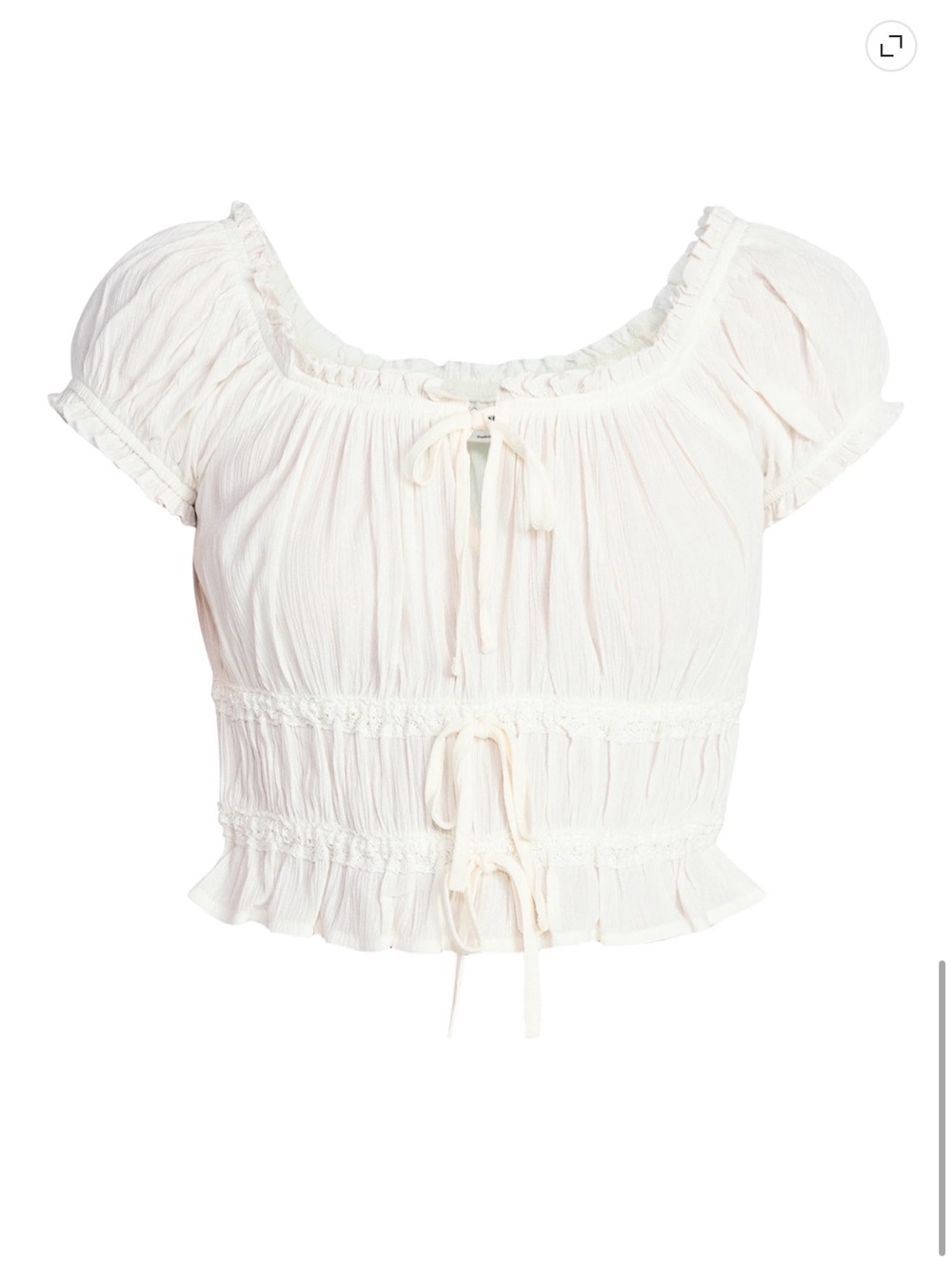 No Boundaries Cream Smocked Crop Top with Tie Details